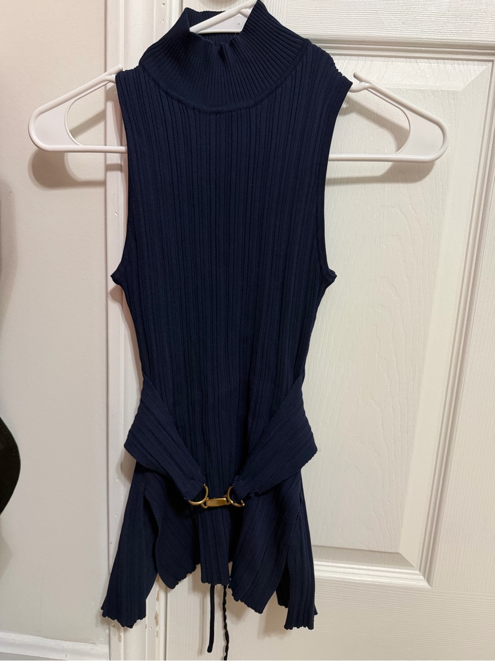 Meshki Navy Ribbed Halter Top with Gold Accent Ring - Picture 2 of 3
